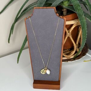 Tory Burch Gold Logo Charm Necklace with Baroque Pearl – 16” Chain, NWT